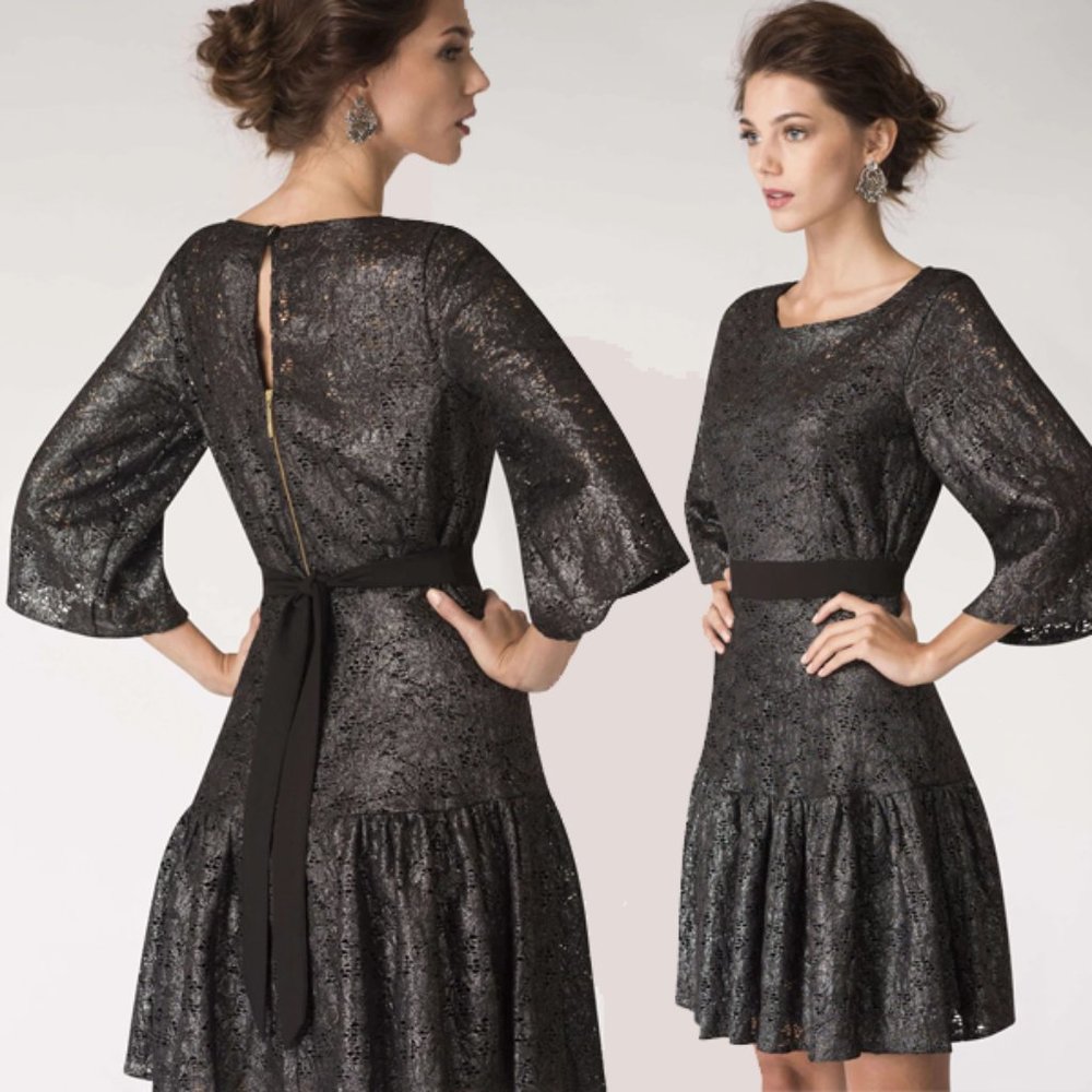 NWT Closet London Grey Metallic Lace Drop Waist